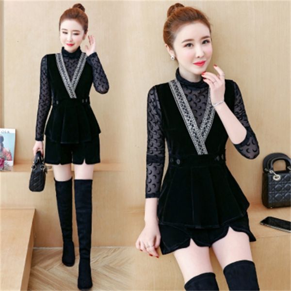 

european station velvet woman's 3 piece short female vest femme deux suit parts tgea, White