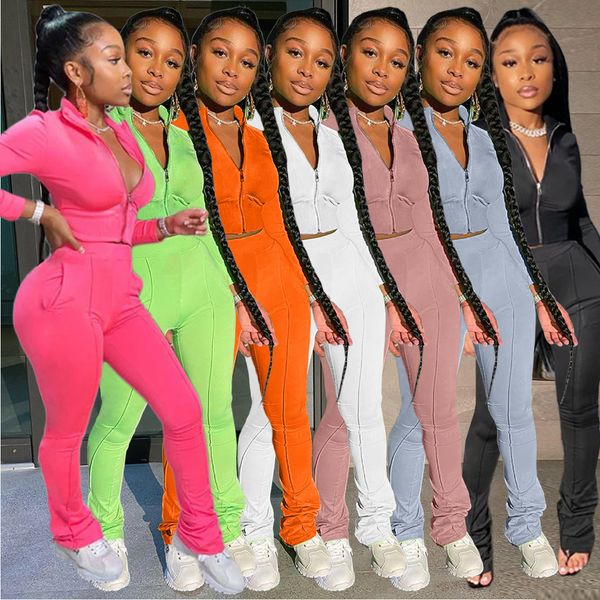 

two-piece fashion casual solid color sports suit, White