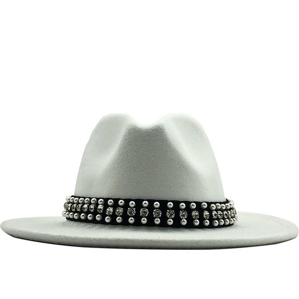 

men women wide brim wool felt fedora panama hat with belt buckle jazz trilby cap party formal hat in pink,white 201028, Blue;gray
