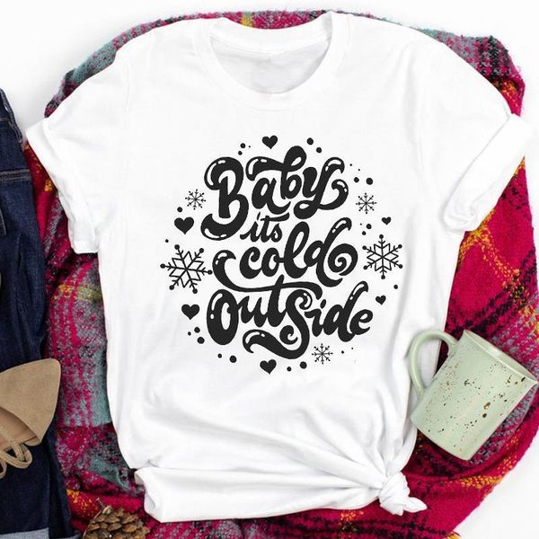 

tees for women lady letters snowflake winter 90s new year merry christmas print tshirt clothes graphic female t t-shirt, White