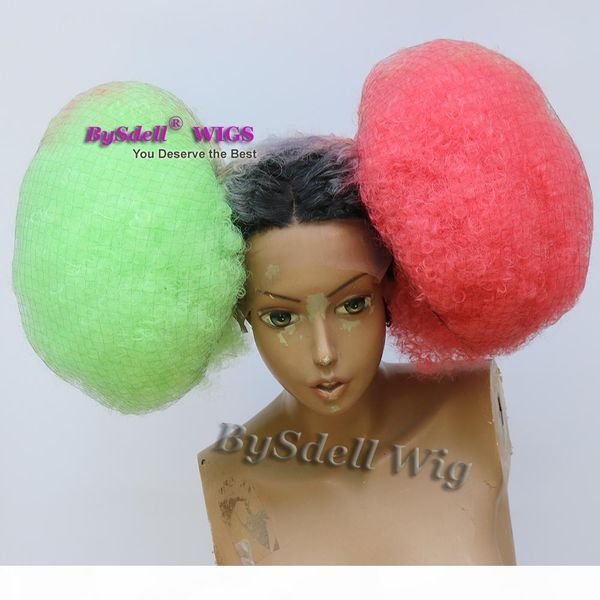 

celebrity ciara metgala hairstyle wig synthetic afro kinky curly two tone red green two bangs fluffy hair lace front wigs for black women