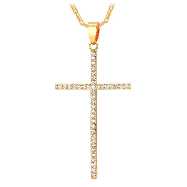 

pendant necklaces u7 women girls simple classic gold cz cross pendants necklace statement jewelry mother's day gift p1064, Silver