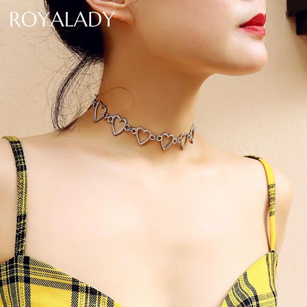 

trendy love heart choker necklace for women lady punk charm round collar gold color necklace fashion jewelry collier femme, Golden;silver