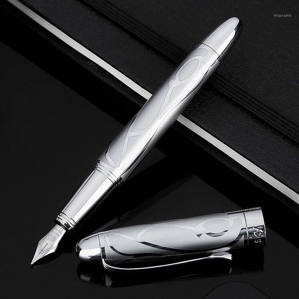 

fountain pens 1pcs hongdian 5010 metal silver business pen beautiful embossed signature ef/f iridum nib writing gift ink1