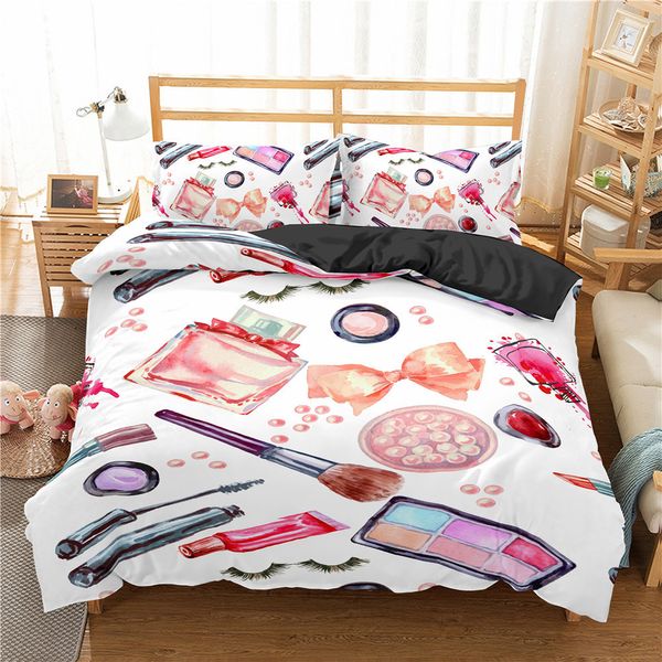 Homesky maquiagem batom luxo conjunto de cama cosméticos rosa capa edredão meninas feminino conjunto cama têxteis para casa 3 4 pçs 201127242r