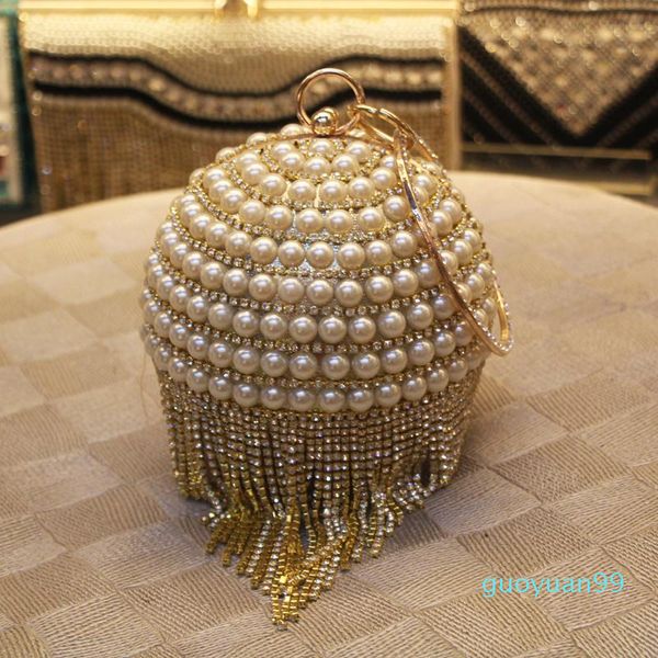 

new-pearl beaded crystal tassels decoration ball box party bridal evening bag clutch handbag