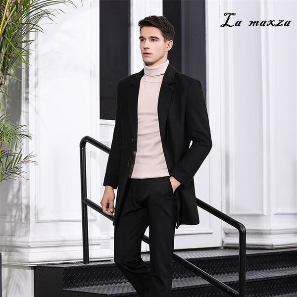 

new arrival 2020 men wool coat winter fashion smart casual long cashmere overcoat men plus size, Black