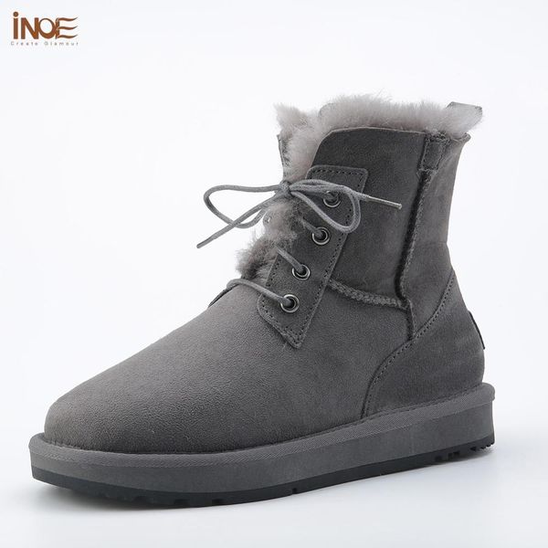 

inoe sheepskin leather wool fur lined men lace-up short ankle winter snow boots for man casual shoes waterproof black brown grey 201026