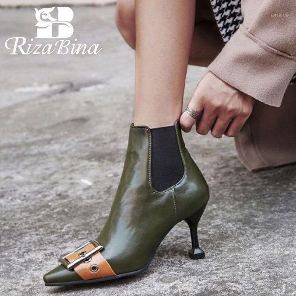 

boots rizabina ins ankle fashion women buckle thin high heels shoes winter warm party footwear plus size 32-481, Black