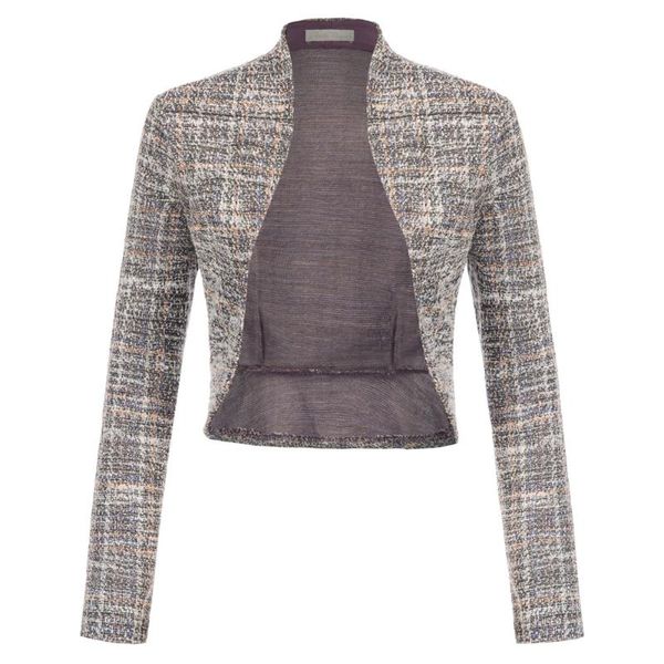 

bp women vintage tweed bolero retro long sleeve open front ruffled hem shrug stretchy knitted tweed fabric ruffled hemline, Black;brown
