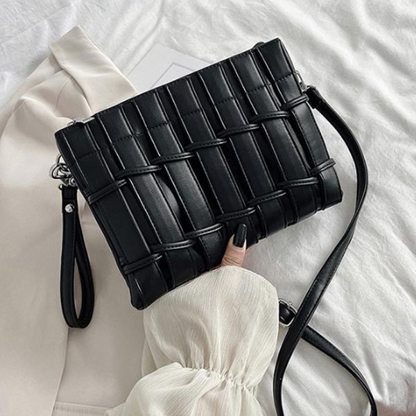 

weave shoulder bag fashion pu leather women's handbag travel crossbody bag