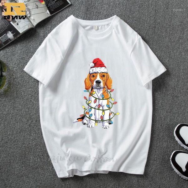 

beagle christmas women&men's shirt clothes santa hat xmas tree lights dog t-shirt funny fashion tee shirt streetwear1, White