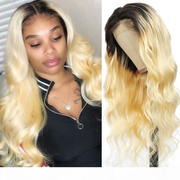 

body wave 13x4 lace front wigs t1b 613 ombre blonde brazilian human hair lace wig for women pre piucked remy human hair wig soku, Black;brown