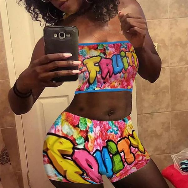 

2021 candy shorts women mini booty bar shorts two piece set women tube party gushers snickers skittle bodycon shorts, Gray