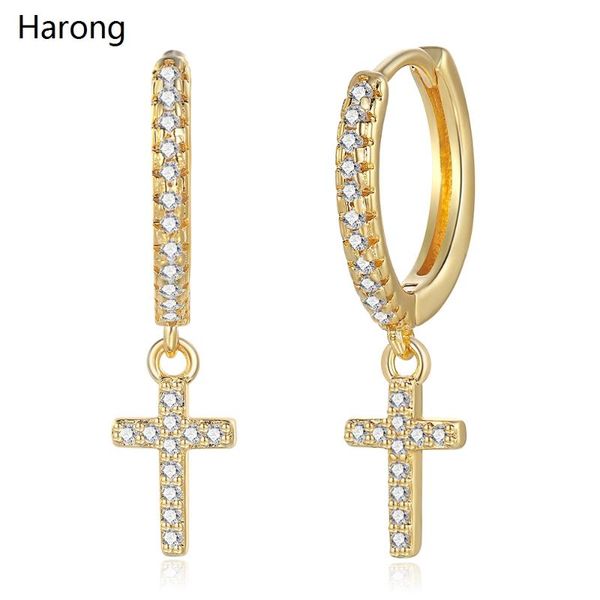 

hoop & huggie a pair of high-quality cross earrings inlaid with crystal gold luxury earring for woman girl fashion jewelry accessories, Golden;silver