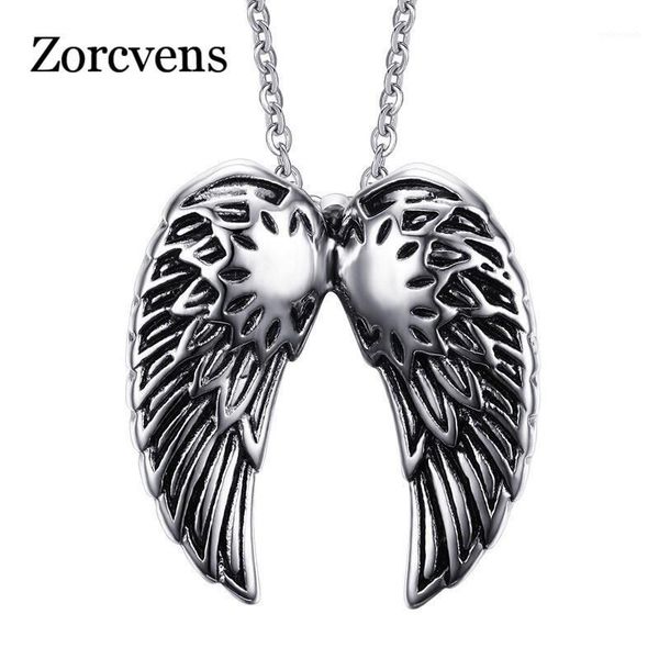 

modyle mens necklaces stainless steel vintage gothic feather angel wing pendants silver color male jewelry accessories1