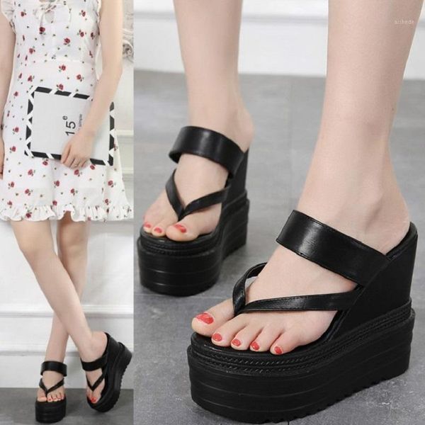 

slippers 2021 summer korean fashion wild student flip-flops with thick bottom 12cm high-heeled sandals and slippers1, Black