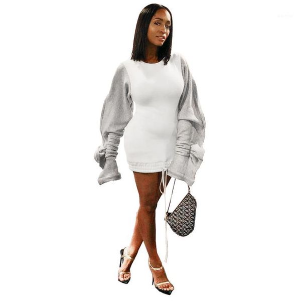 

lemon gina 2019 women ruffles wool drawstring o-neck long sleeve bodycon mini pencil dress office lady dresses gl60771, Black;gray