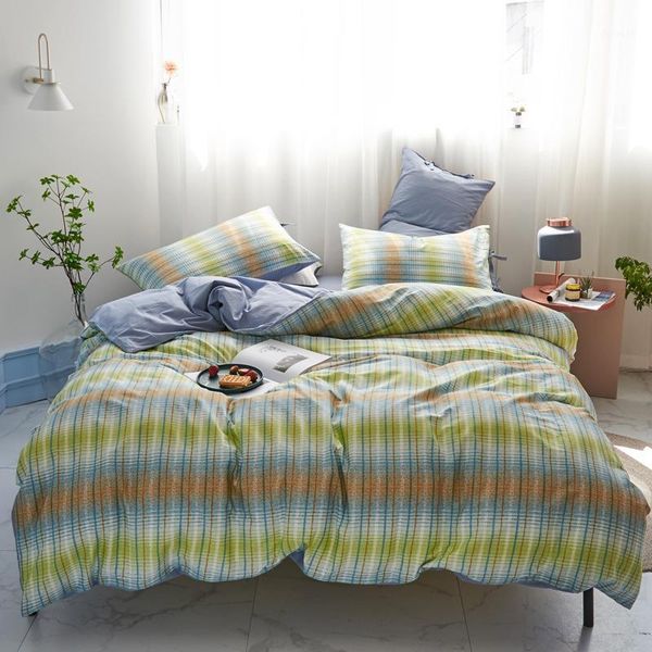 

nordic simple bedding set grid duvet cover bed linen fitted/flat sheet washed 100%cotton geometric twin  king home textile1