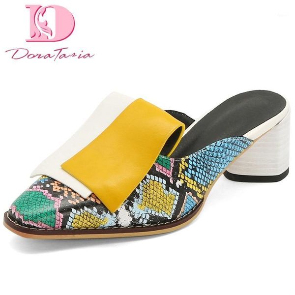 

dress shoes doratasia big size fashion women mules square toe high heels summer women's sandal pumps snake print footwear ladies1, Black