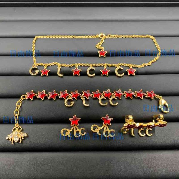 

2022 latest factory wholesale necklace ancient new letter diamond inlaid temperament neck chain bracelet earrings ear clip fashion jewelry, Silver