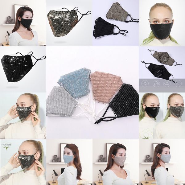 

3d washable reusable fashion pm2.5 bling care shield sun color gold elbow sequins shiny face cover mount masks sequin mask 1 n681t