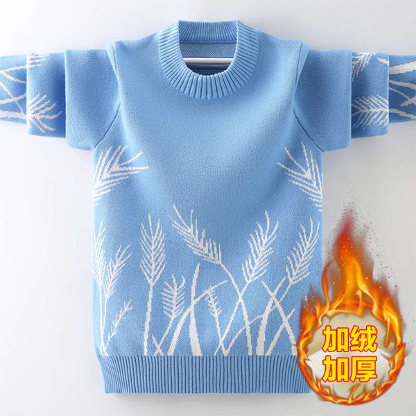 

round pure neck cotton children's sweater boys' t-shirt thickened with cashmere, Blue