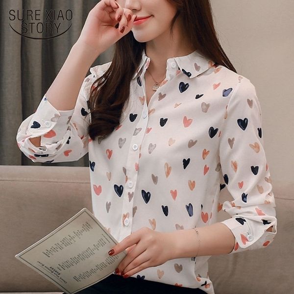 

causal shirt women's spring new print flower long-sleeved loose fashion womens and blouses plus size bluasa 2201 50 y200828, White