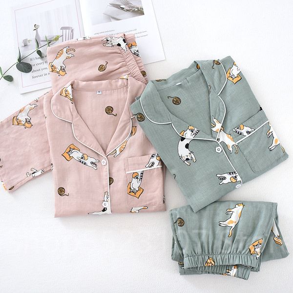 

2020 autumn new lovers cotton casual pajamas set cute cartoon print men and women sleepwear comfort loose couple's homewear h1210, Black;red