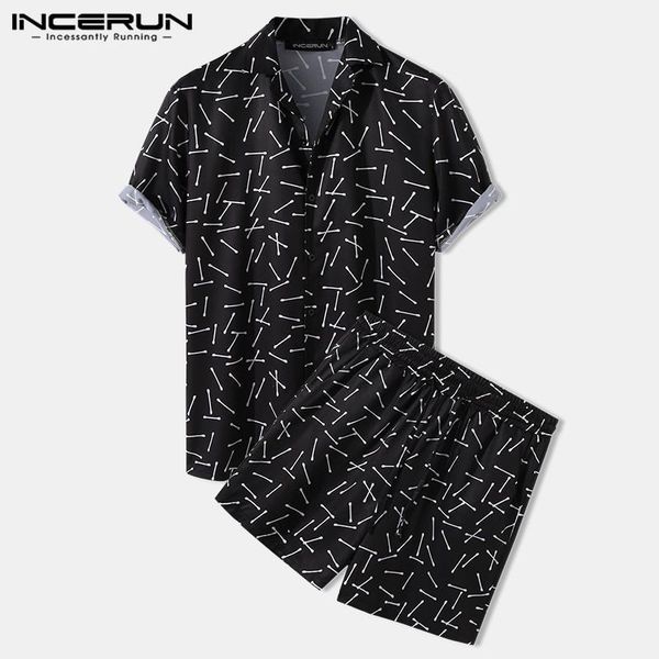 

incerun men hawaiian sets printing breathable short sleeve button shirt beach shorts streetwear casual mens suit summer 2 pieces1, Gray