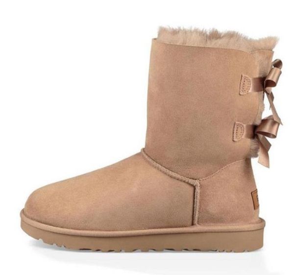

2020 designer women australia australian boots women winter bowtie snow fur furry satin boot ankle booties fur leather outdoors shoes, Black