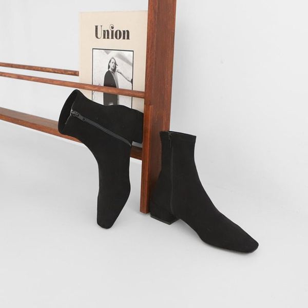 

autumn and winter 2021 children's thick heel new short boots in side zipper square head show thin and1, Black