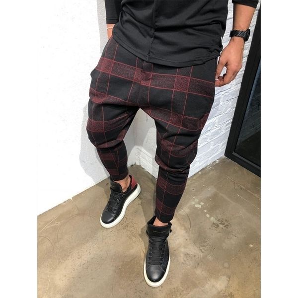 

zogaa casual plaid ankle-length pants men trousers hip hop jogger pants men sweatpants japanese street wear men pants new 201118, Black