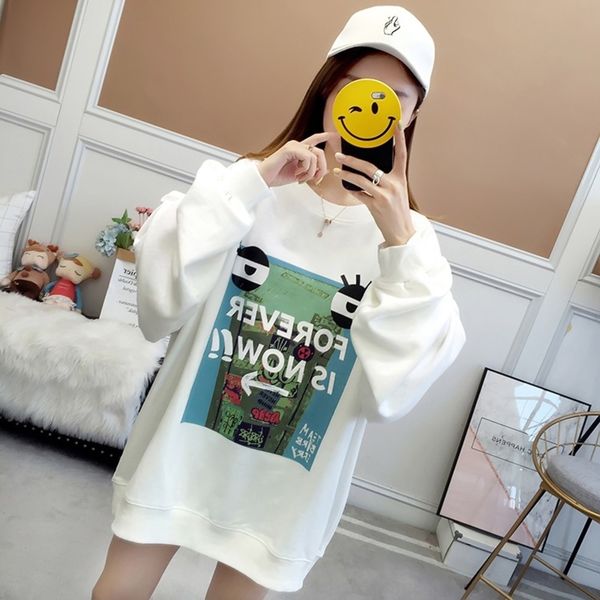 

ltxgo bn knitwear coat women's 2020 autumn new korean printed cartoon round neck knitwear student thin loose coat women's clothing, Black