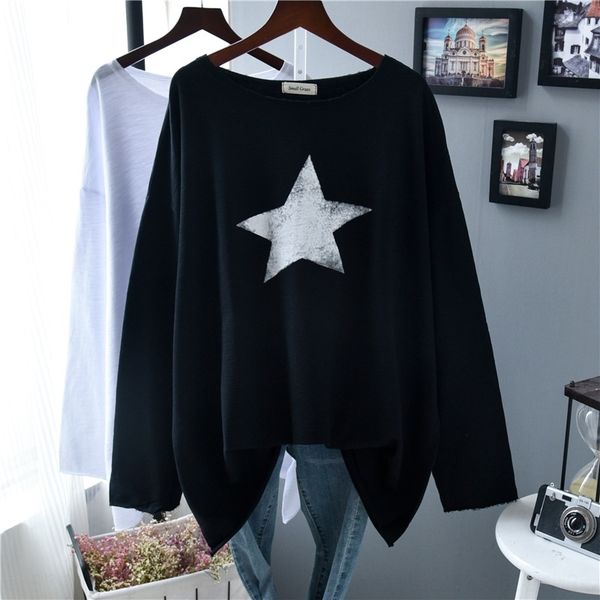 

j0bae korean east gate long sl t-shirt women street holes loose medium length slub cotton coat t-shirt sleeve oversize bf lazy style slbo, White