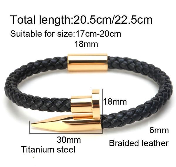 

mcllroy bracelets men brackelts bangles pulseiras 6mm weave genuine leather nail bracelet charm love cuff wmtler dh_garden, Golden;silver