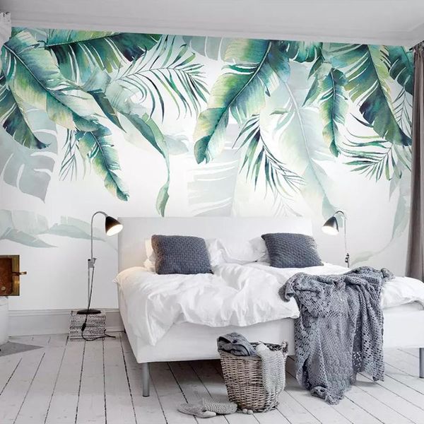 

wallpapers custom self-adhesive waterproof canvas painting wall mural banana leaves living room sofa bedroom tv background po wallpaper