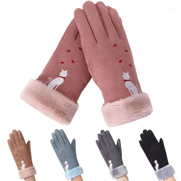 

five fingers gloves winter handschoenen vrouwen vrouwelijke houden warme effen kleur dames elegante pluche pols w12201, Blue;gray