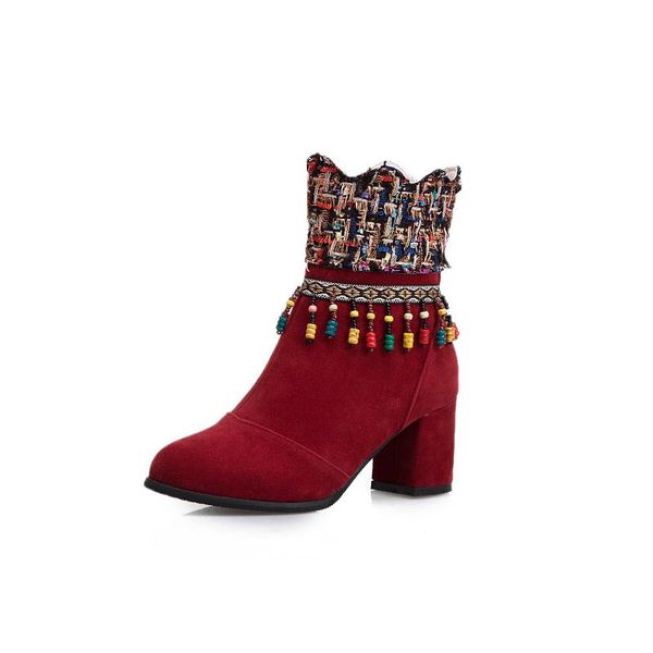 

2020 new women's high heel boots frosted shoes woman round head beaded side zipper fashion women's winter boots size 34-50, Black