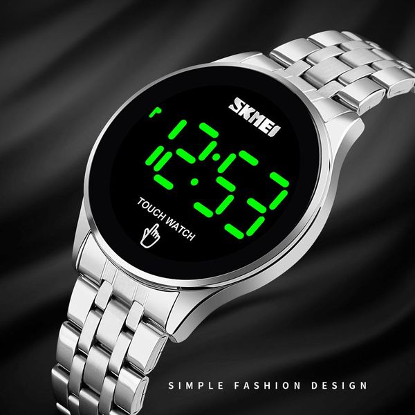 

stainless steel mens watches fashion digital watch for men waterproof date display wrist watch montre homme brand skmei clock, Slivery;brown