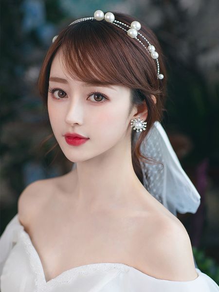 

water dance a4395 bridal headdress new korean white diamond band pearl crown wedding dress hair ornament, Silver
