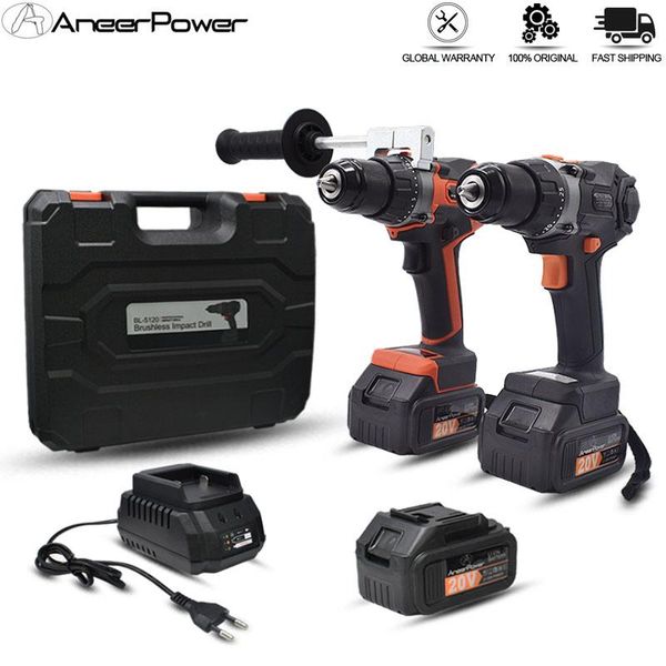 

60 n/m torque brushless 20v impact drill 3.0ah lithium battery drill electric cordless screwdriver 13mm self-locking chuck