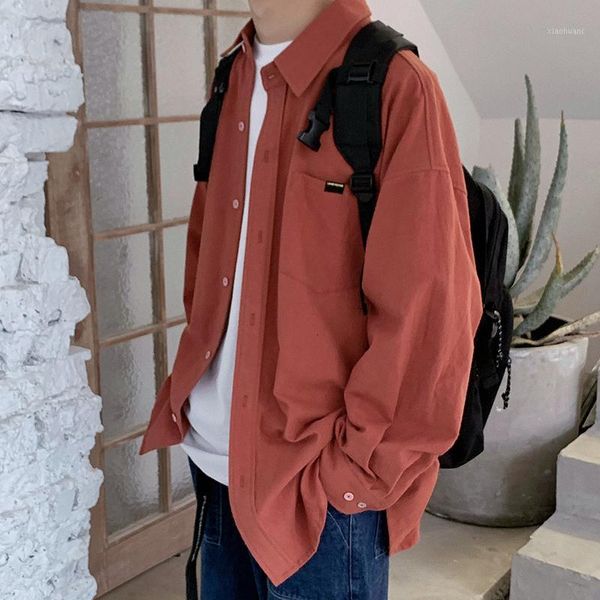 

men's shirt 2019 autumn and winter new loose solid color long-sleeved shirt youth personality fashion trend men's clothing1, White;black