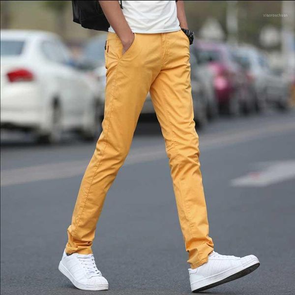 

men's casual pants stretch cotton pants chinos yellow khaki light blue black men's pants1
