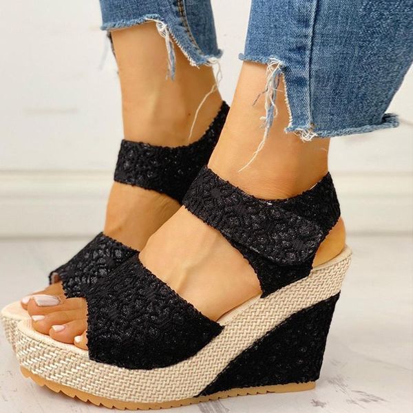 

women sandals summer fashion wedge sandals new open toe fish head fashion platform high heels women shoes #t1g, Black