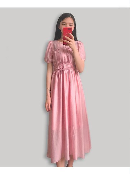 

french retro bubble sleeve dress with slim waist and belly covering fairy dress1, Black;gray