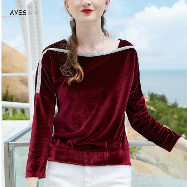 

women elegant velvet blouse vintage square collar long sleeve autumn winter shirts solid black wind red velvet shirt 2020, White