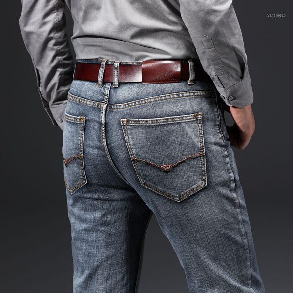 

2020 brand jeans men's spring summer autumn grey middle-aged straight-cut men business casual men's trousers large size 28-401, Blue