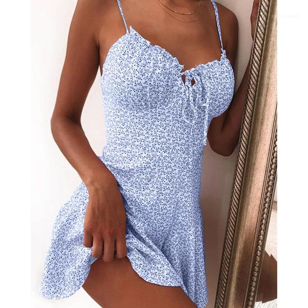 

casual dresses summer women floral print v neck bandage spaghetti strap mini dress ladies sim beach bohemian holiday robe sj5876m1, Black;gray