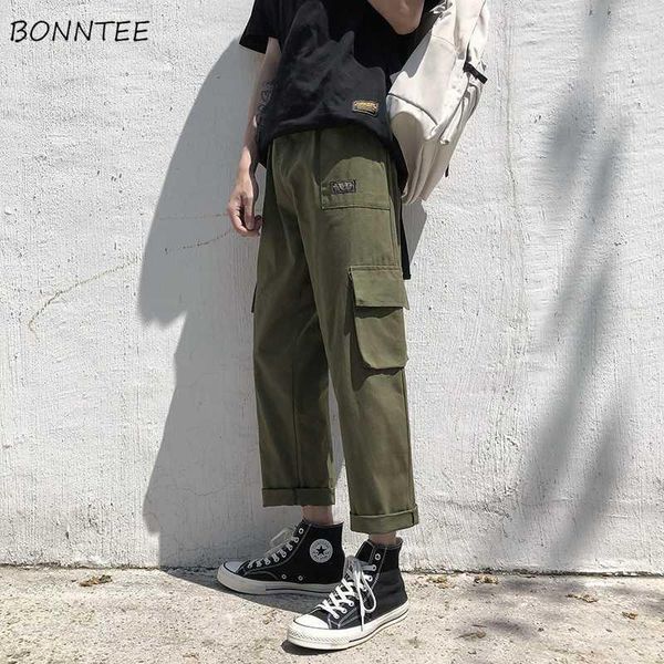 

casual pants men solid pocket cargo pant wide leg plus size 3xl mens harajuku all-match chic trendy streetwear ulzzang leisure1, Black